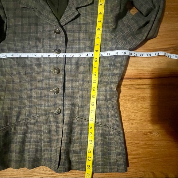 Vintage Plaid Blue & Brown Button Down Blazer -Size 12 -BC01 - Picture 9 of 9